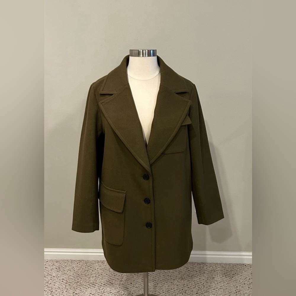NWT/ Olive Double Breasted Midi Coat.